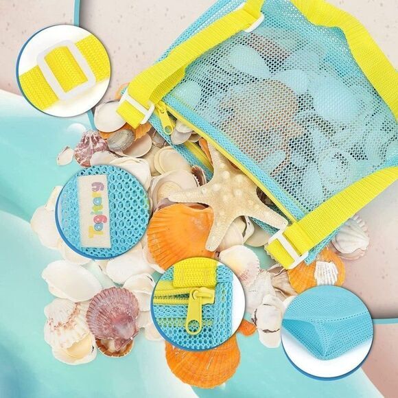 Beach Toy Mesh Beach Bag Kids Shell Collecting Bag Beach Sand Toy Seashell Bag - Picture 2 of 6